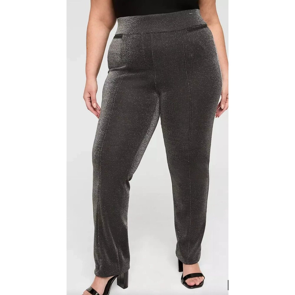 Lane Bryant Pull-On Sparkle Ponte Straight Leg Pant Metallic Black Size 18 NWT